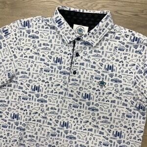 Glory Days Apparel Polo Shirt Mens Schmedium White Blue Charlotte City Print